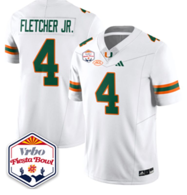 Men 2026 Miami Hurricanes #4 Fletcher jr White 3th generations Limited NCAA Jersey 0014
